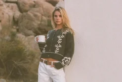 Rhythm Fleece*Antique Floral Crop Cardigan Olive