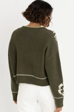 Rhythm Fleece*Antique Floral Crop Cardigan Olive