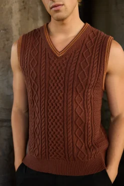 Rhythm Fleece*Assembly Fisherman Knit Vest Brown