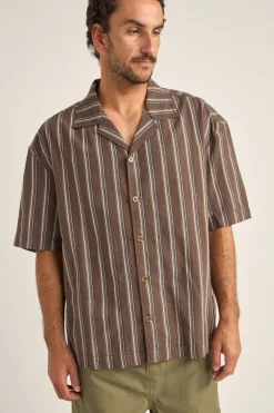 Rhythm Woven Shirts*Baja Relaxed Stripe Ss Shirt Cafe
