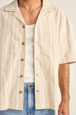 Rhythm Woven Shirts*Benny Relaxed Stripe Ss Shirt Cream