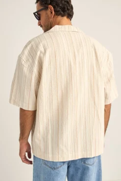 Rhythm Woven Shirts*Benny Relaxed Stripe Ss Shirt Cream