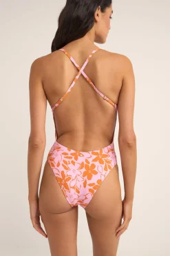Rhythm One Piece Swim*Bora Bora Floral Cross Back One Piece Pink