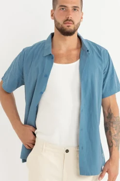 Rhythm Woven Shirts*Classic Linen Ss Shirt Mineral Blue MineralBlue