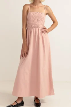 Rhythm Dresses*Classic Shirred Midi Dress Rose