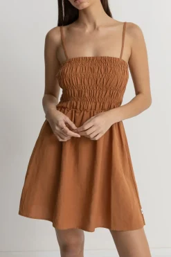 Rhythm Dresses*Classic Shirred Mini Dress Caramel