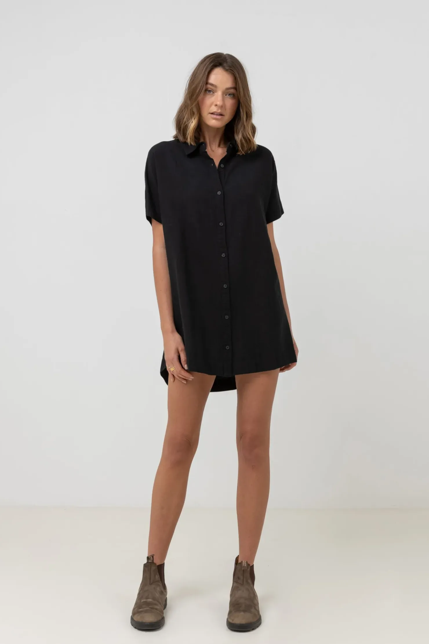 Rhythm Dresses*Classic Shirt Dress Black