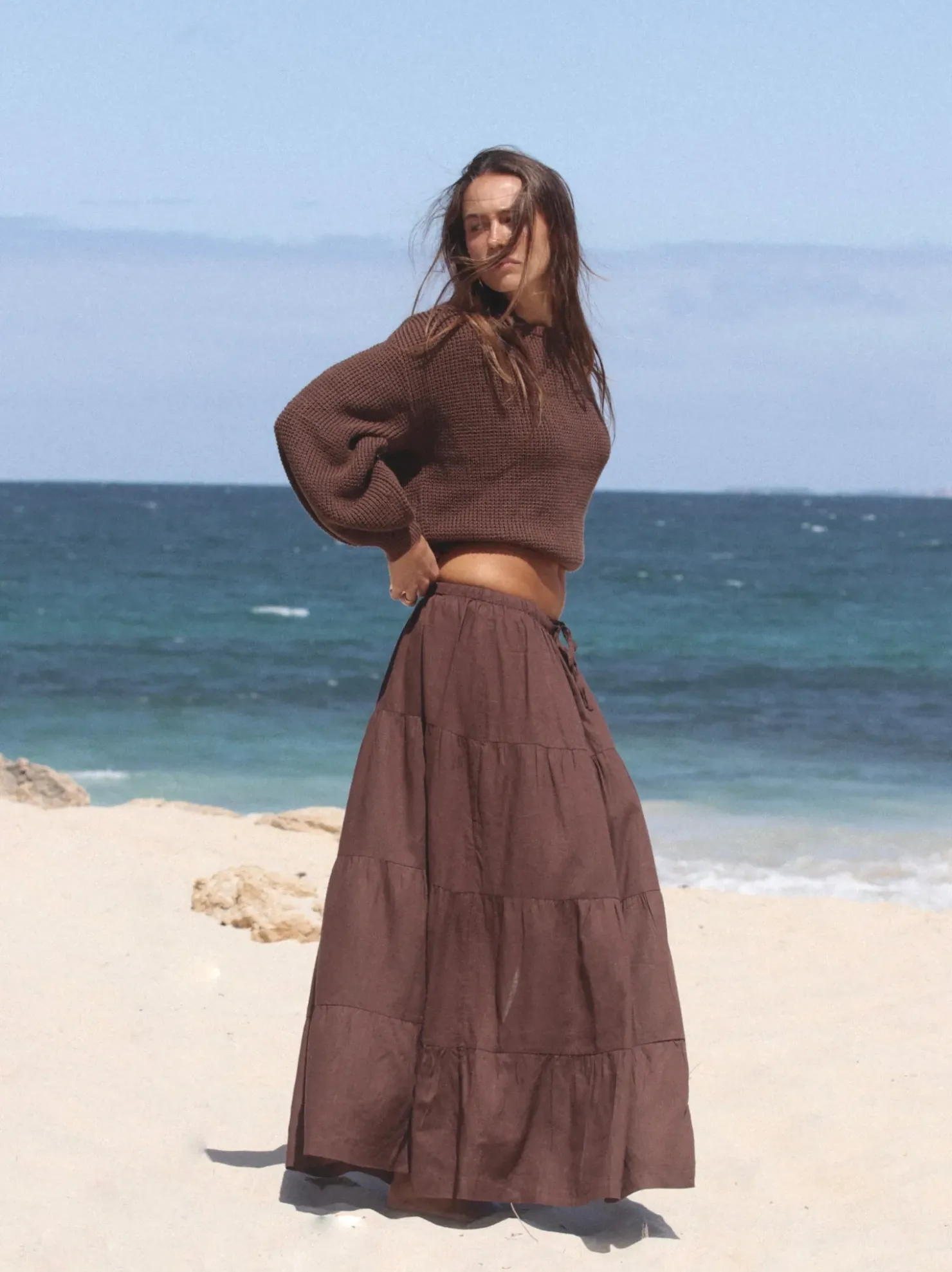 Rhythm Skirts*Classic Tiered Maxi Skirt Chocolate