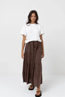Rhythm Skirts*Classic Tiered Maxi Skirt Chocolate