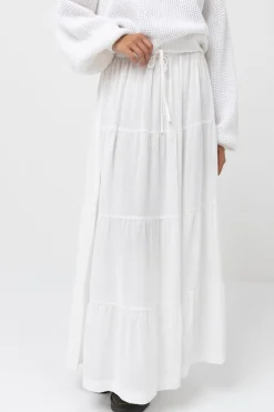Rhythm Overswim|Skirts*Classic Tiered Maxi Skirt White