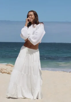 Rhythm Overswim|Skirts*Classic Tiered Maxi Skirt White