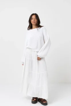 Rhythm Overswim|Skirts*Classic Tiered Maxi Skirt White
