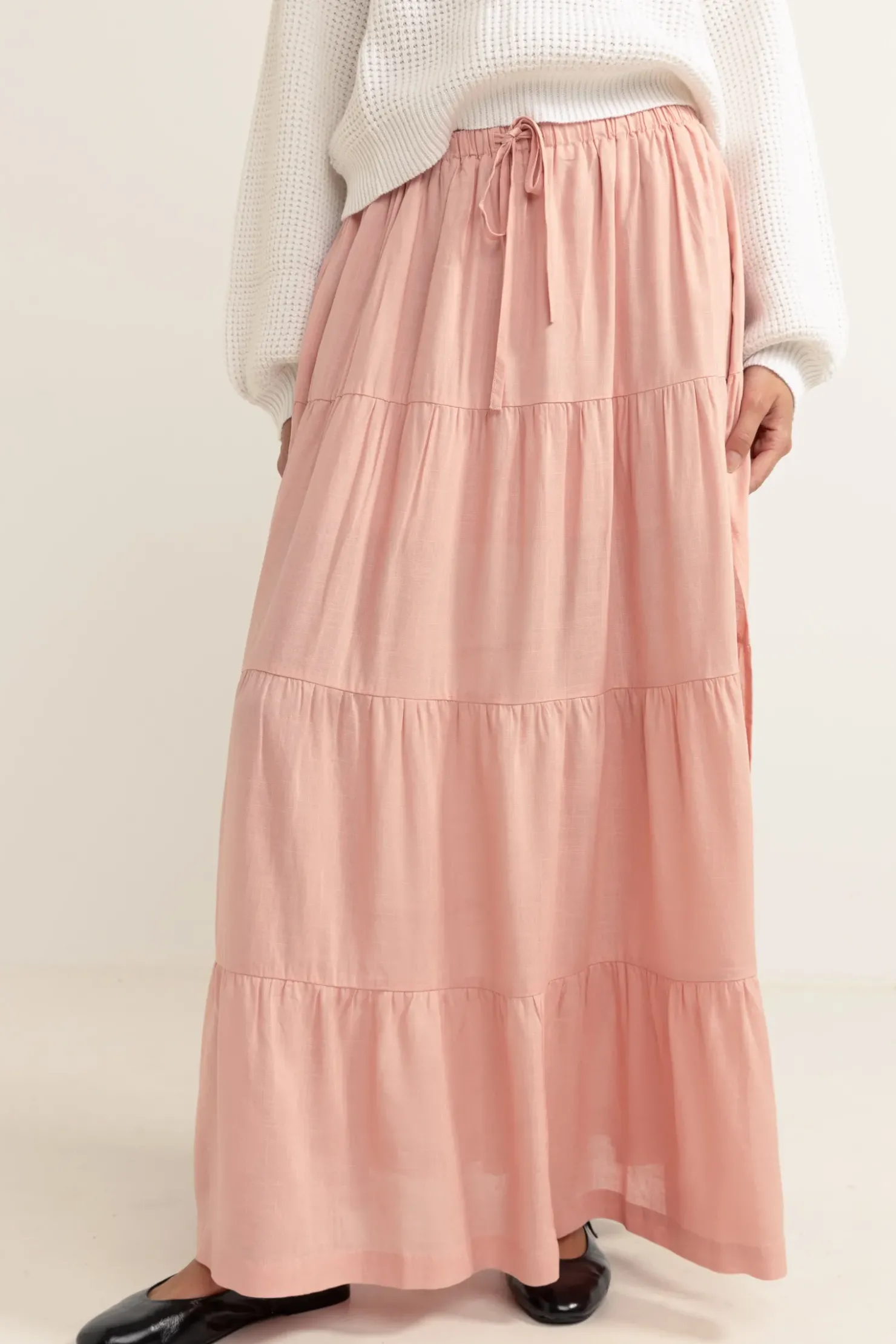 Rhythm Skirts*Classic Tiered Maxi Skirt Rose