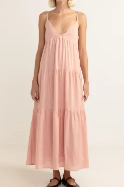 Rhythm Dresses*Classic Tiered Midi Dress Rose