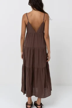 Rhythm Dresses*Classic Tiered Midi Dress Chocolate
