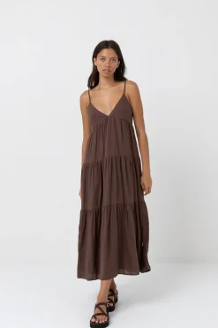 Rhythm Dresses*Classic Tiered Midi Dress Chocolate