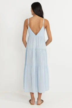 Rhythm Dresses*Classic Tiered Midi Dress Blue