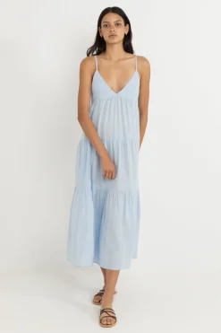 Rhythm Dresses*Classic Tiered Midi Dress Blue