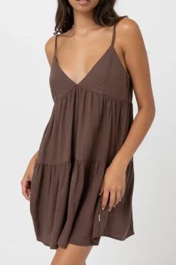 Rhythm Dresses*Classic Tiered Mini Dress Chocolate