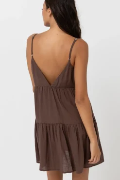 Rhythm Dresses*Classic Tiered Mini Dress Chocolate