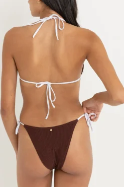 Rhythm Swim Bottoms*Essential Rib Contrast Tie Side Hi Cut Pant Cafe