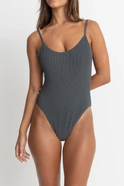 Rhythm One Piece Swim*Essential Rib Minimal One Piece Graphite