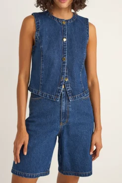 Rhythm Fashion Tops*Gia Denim Vest Indigo