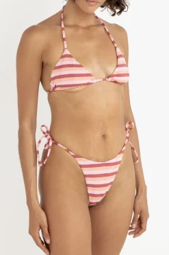 Rhythm Swim Bottoms*Ibiza Stripe Rib Tie Side Hi Cut Pant Pink