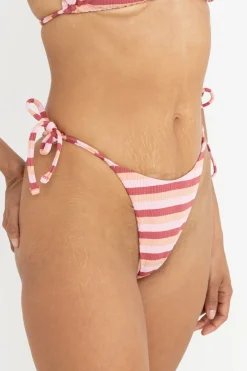Rhythm Swim Bottoms*Ibiza Stripe Rib Tie Side Hi Cut Pant Pink