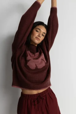 Rhythm Knits*Juliet Floral Jumper Burgundy