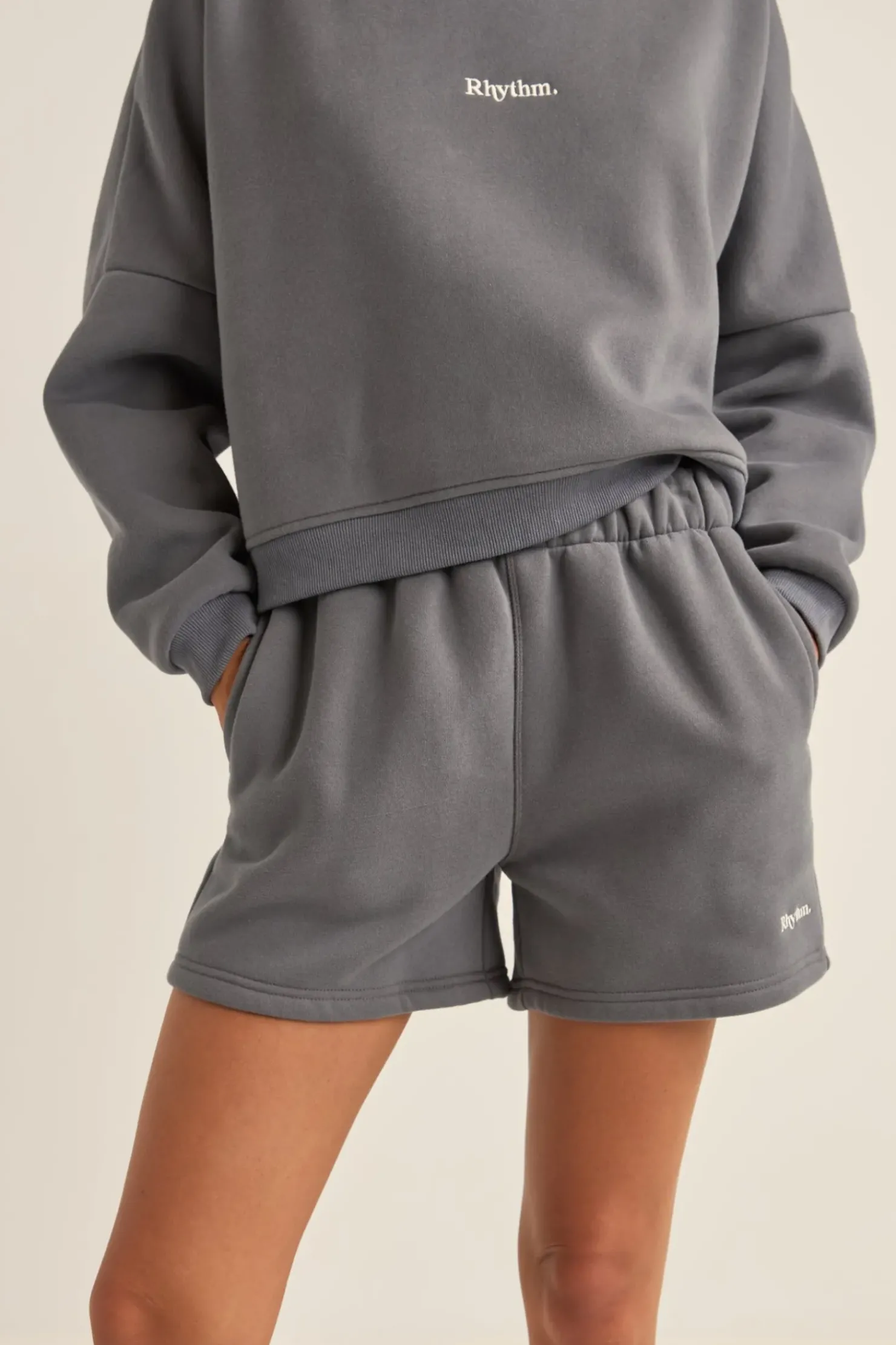 Rhythm Fleece*Logo Fleece Shorts Charcoal