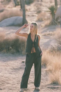 Rhythm Pants*Louise Check Drawstring Pant Olive