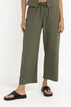Rhythm Pants*Louise Check Drawstring Pant Olive