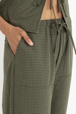 Rhythm Pants*Louise Check Drawstring Pant Olive