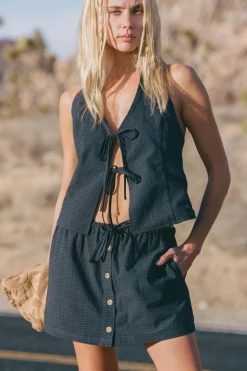 Rhythm Fashion Tops*Louise Check Halter Top Navy