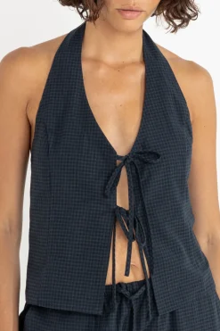 Rhythm Fashion Tops*Louise Check Halter Top Navy
