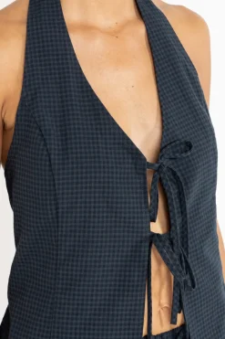 Rhythm Fashion Tops*Louise Check Halter Top Navy