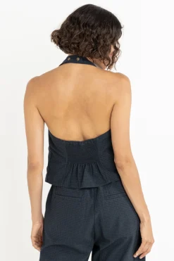 Rhythm Fashion Tops*Louise Check Halter Top Navy