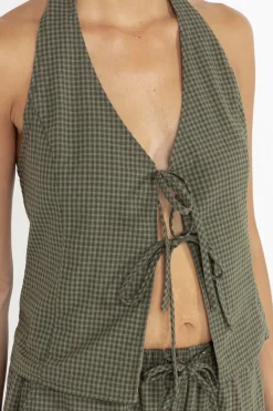 Rhythm Fashion Tops*Louise Check Halter Top Olive
