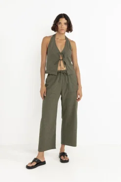 Rhythm Fashion Tops*Louise Check Halter Top Olive