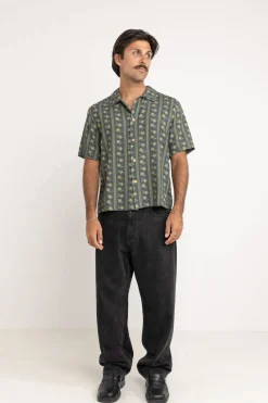 Rhythm Woven Shirts*Overlap Ss Shirt Stone Blue StoneBlue