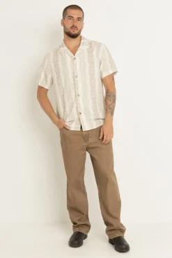 Rhythm Woven Shirts*Pineapple Stripe Ss Shirt Sand