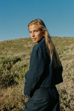 Rhythm Jackets*Pinstripe Cropped Jacket Indigo