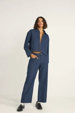 Rhythm Jackets*Pinstripe Cropped Jacket Indigo