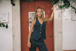 Rhythm Fashion Tops*Pinstripe Halter Vest Denim