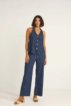 Rhythm Fashion Tops*Pinstripe Halter Vest Denim