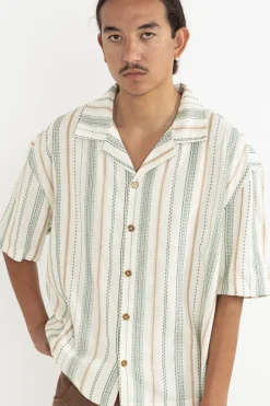 Rhythm Woven Shirts*Relaxed Stripe Ss Shirt Olive