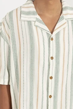 Rhythm Woven Shirts*Relaxed Stripe Ss Shirt Olive