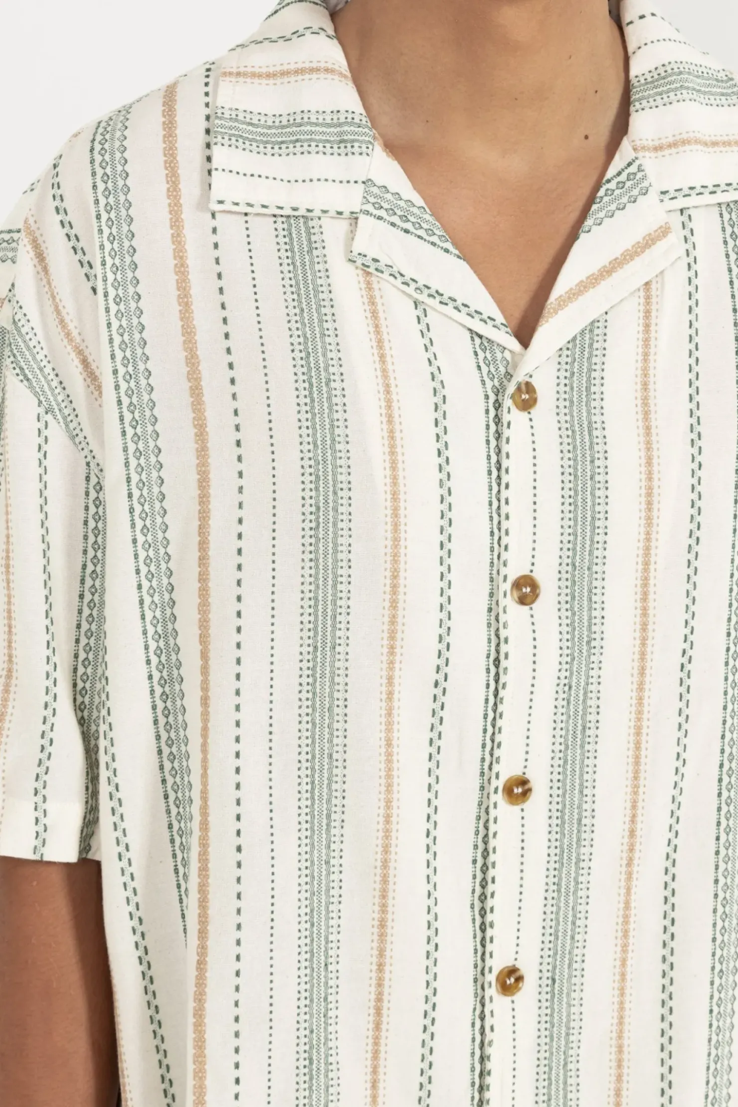 Rhythm Woven Shirts*Relaxed Stripe Ss Shirt Olive