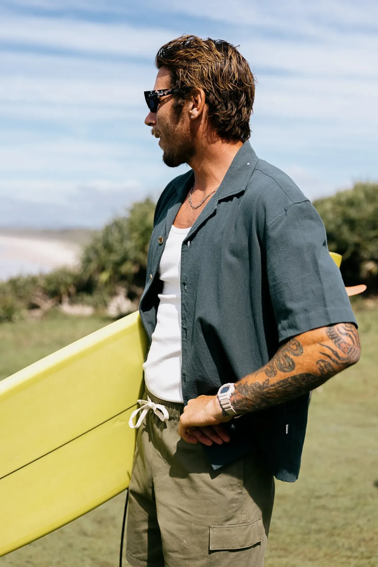 Rhythm Woven Shirts*Relaxed Texture Ss Shirt Teal